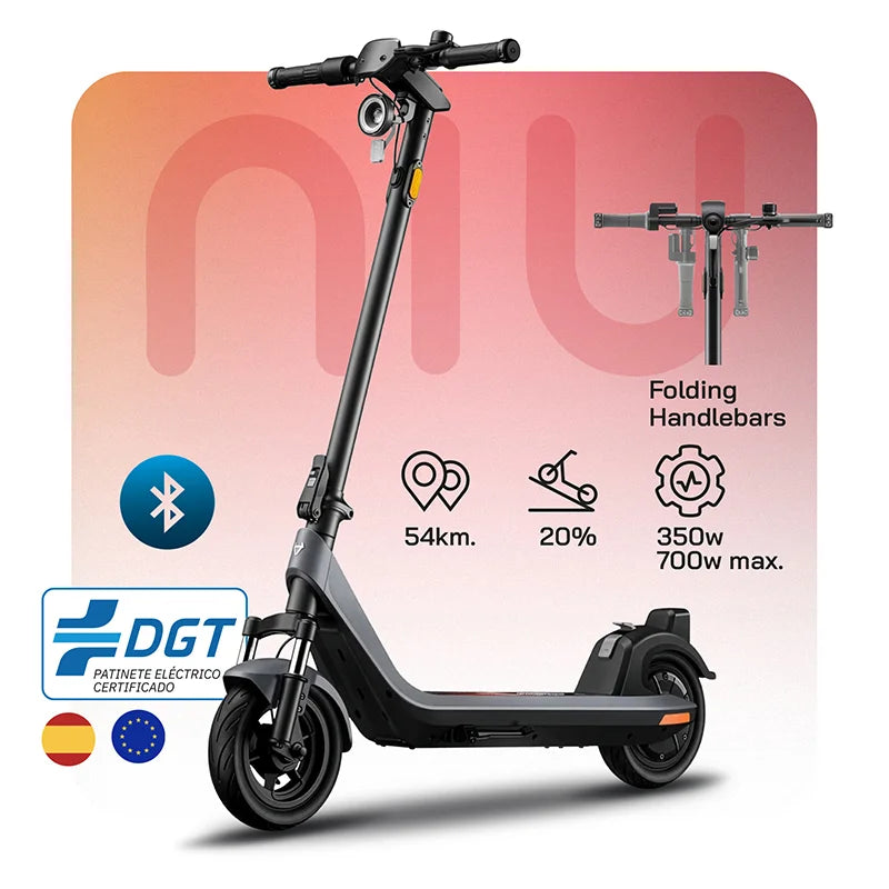 Trottinette électrique NIU KQi 200P ES-GY grise vue de profil, avec cadre robuste, grandes roues, éclairage LED et design urbain élégant.