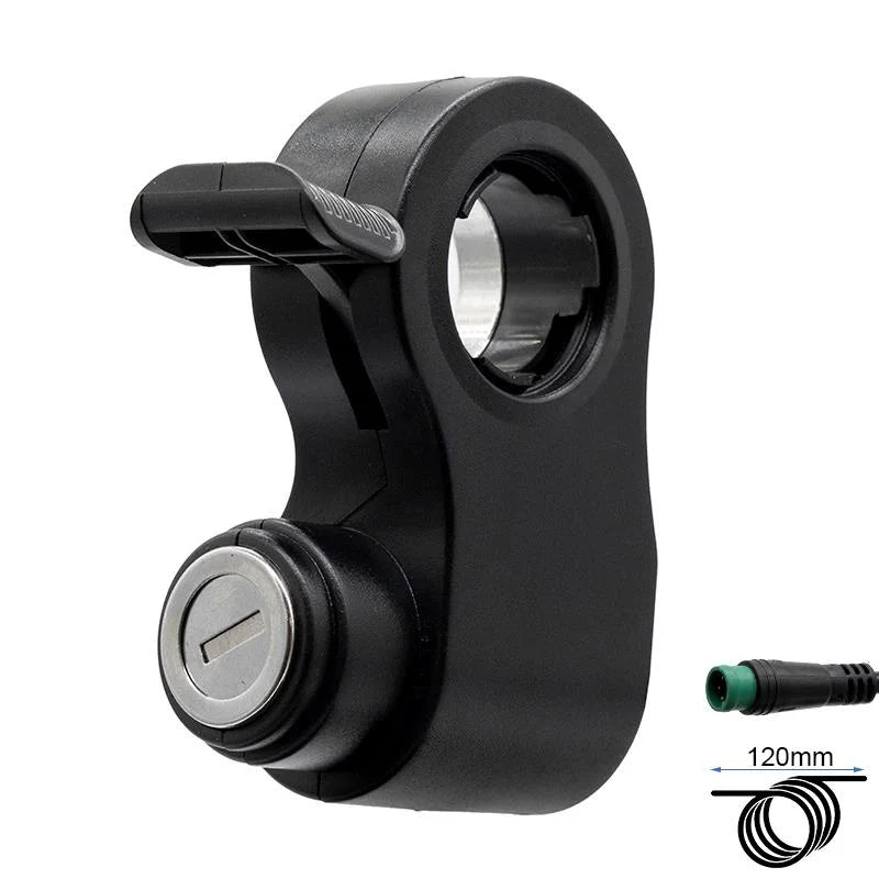 Vue détaillée de l’accélérateur avec clé de contact pour trottinette électrique Kukirin G2 Pro Version 2024, offrant une commande précise et un système de démarrage sécurisé.