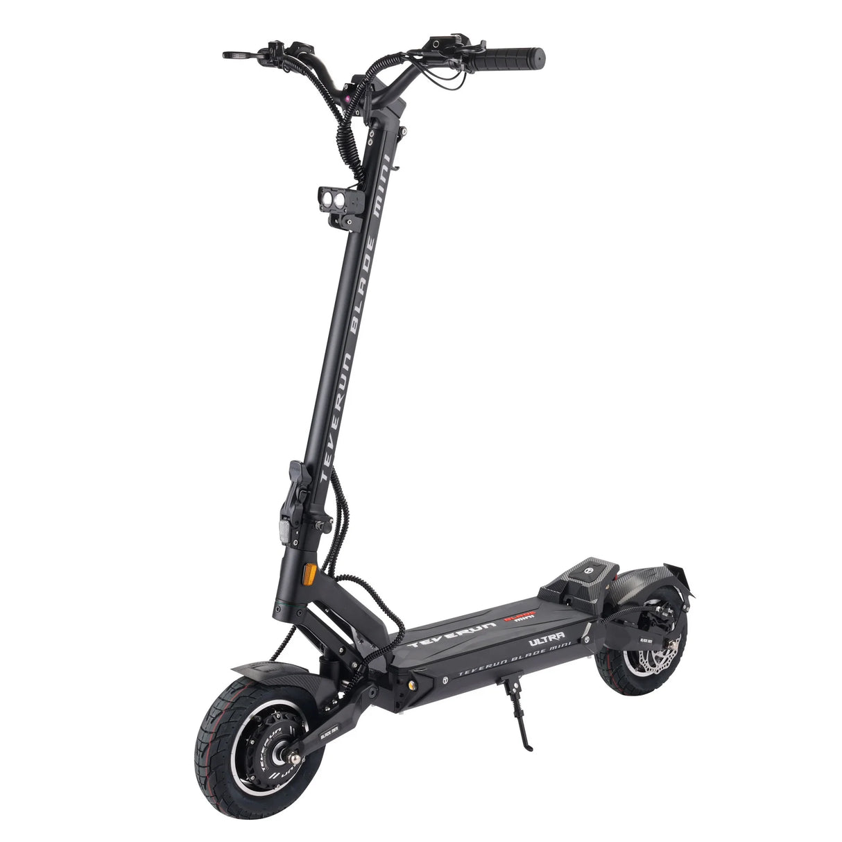 Trottinette électrique Teverun Blade Mini Ultra 60V 27Ah avec double moteur puissant, roues 11 pouces, suspensions performantes et grande autonomie.
