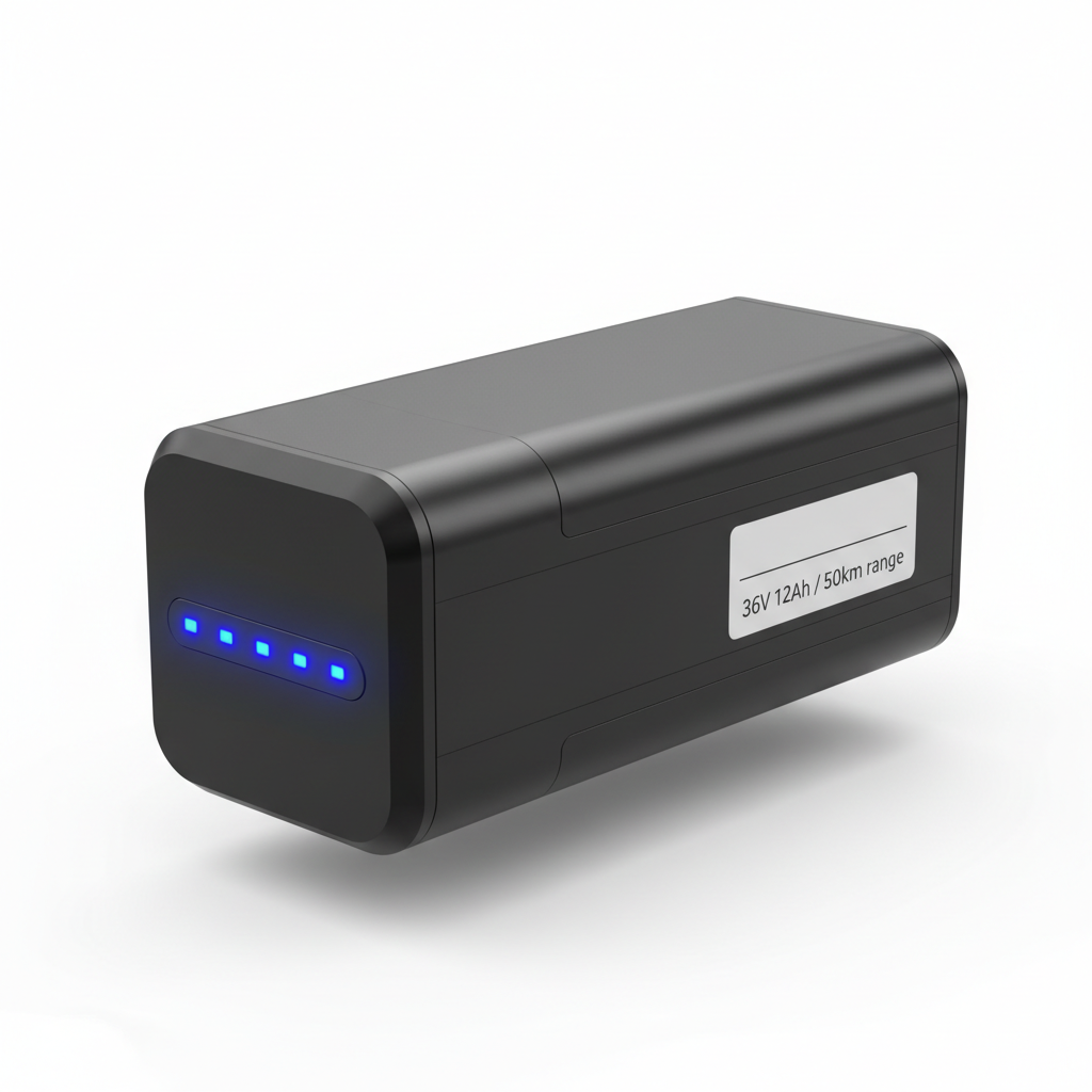 Batterie 50km 36v 12Ah, vue principale de face, accessoire et composant d'origine compatible PURE pour véhicule de mobilité urbaine.