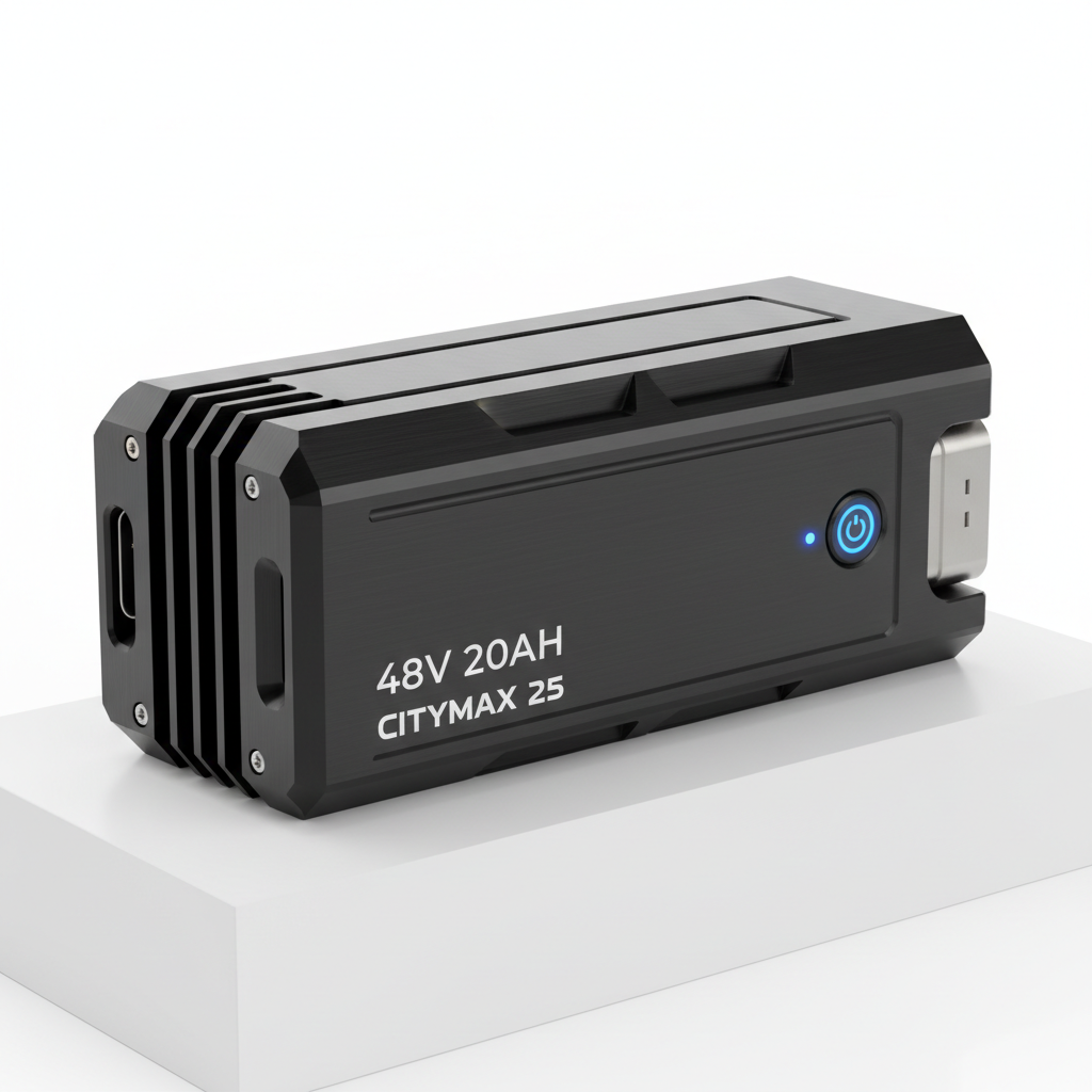 Batterie pour CityMax 25 48V-20AH, vue principale de face, pièce de rechange certifiée (Batteries) compatible Blueway pour véhicule de mobilité urbaine.
