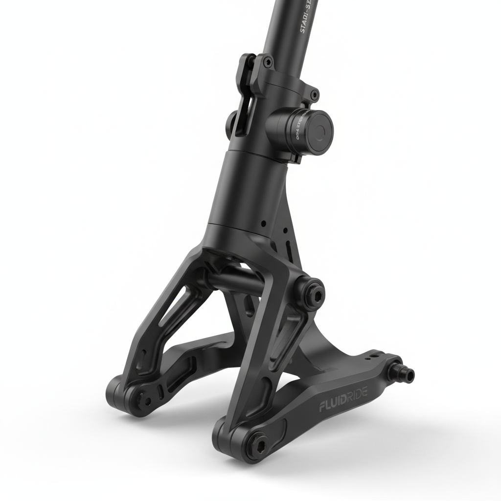 Ensemble de fourche avant avec stabilisation de direction - Noir, vue principale de face, accessoire et composant d'origine compatible PURE pour véhicule de mobilité urbaine.