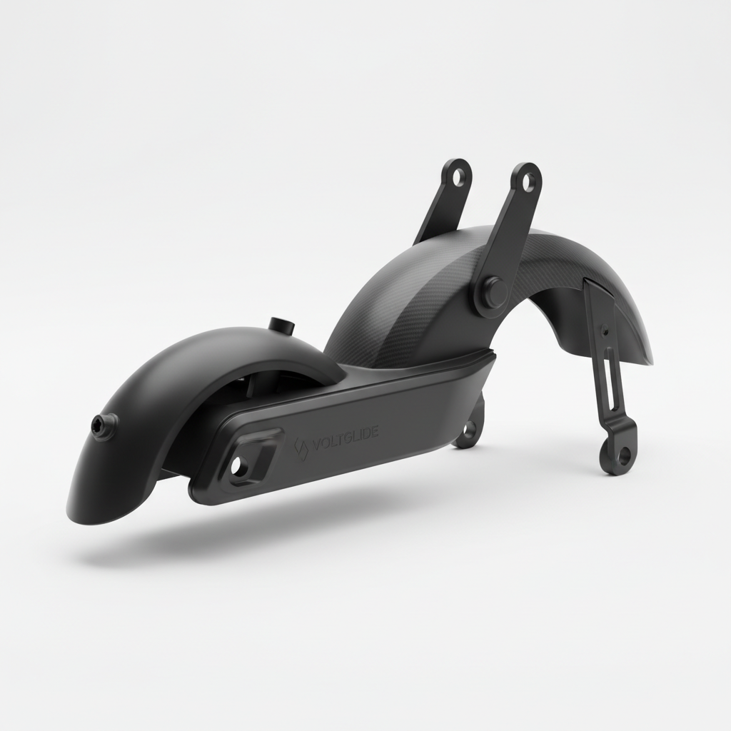 Ensemble garde-boue arrière, vue principale de face, accessoire et composant d'origine compatible PURE pour véhicule de mobilité urbaine.
