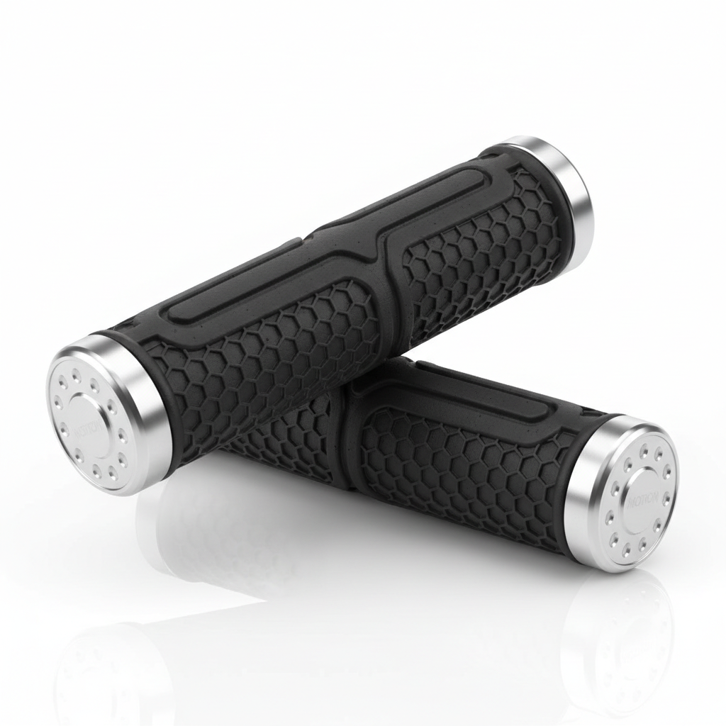 Paire de poignées de guidon 104 mm - Noir, vue principale de face, accessoire et composant d'origine compatible PURE pour véhicule de mobilité urbaine.