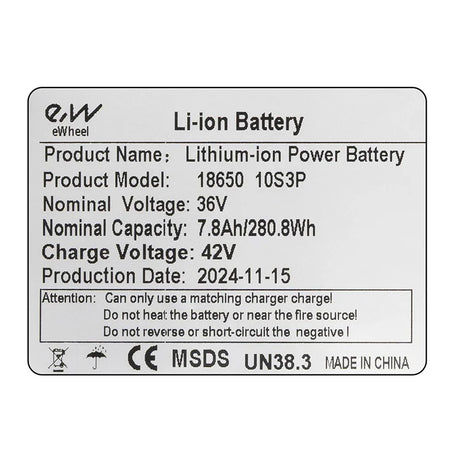 Batterie 36V 7.8A / H avec connecteurs XT30 et JST [EWHEEL], vue secondaire n°2, pièce de rechange certifiée (Accessoire) compatible Ewheel pour trottinette électrique.