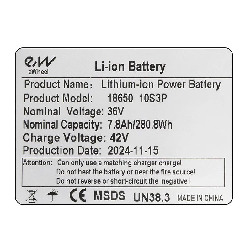 Batterie 36V 7.8A / H avec connecteurs XT30 et JST [EWHEEL]