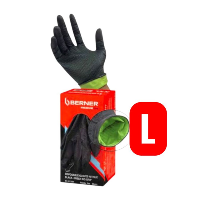 Gants jetables en nitrile Noir-Vert-L (90 Utés) [Berner]