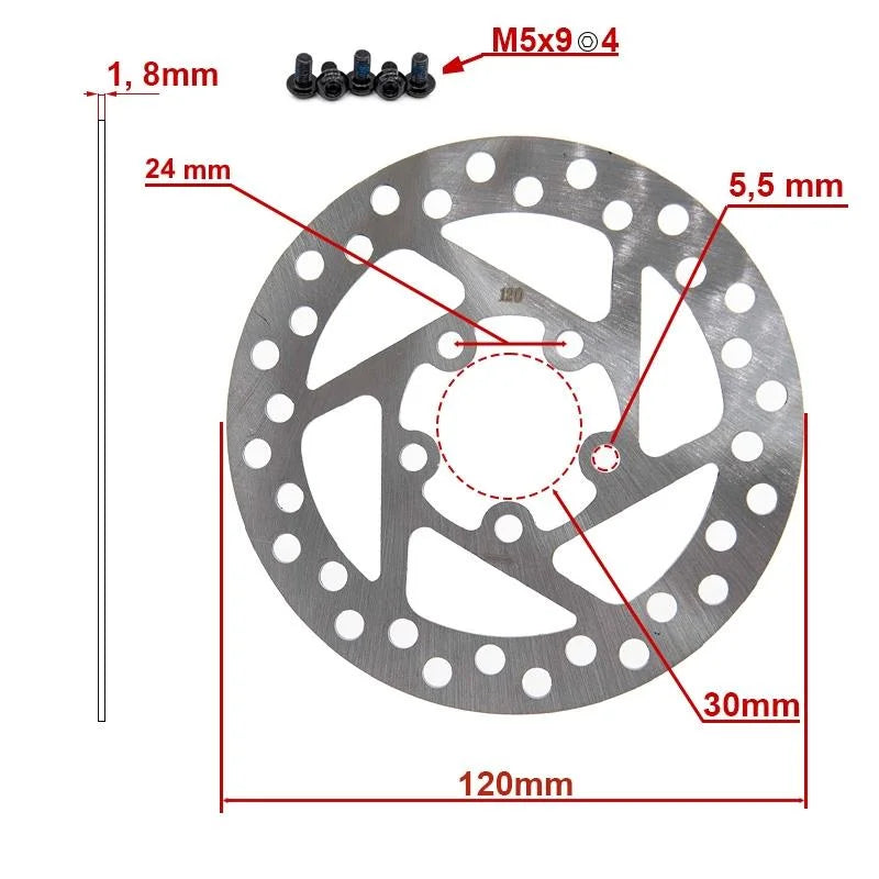Disque de frein 120mm 5H argent pour Xiaomi M365, Essential, 1S, Pro/2