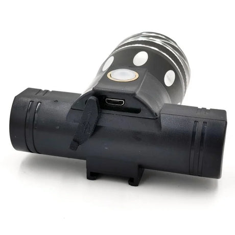 Lampe frontale LED rechargeable noire avec support de fixation pour guidon de vélo ou trottinette électrique
