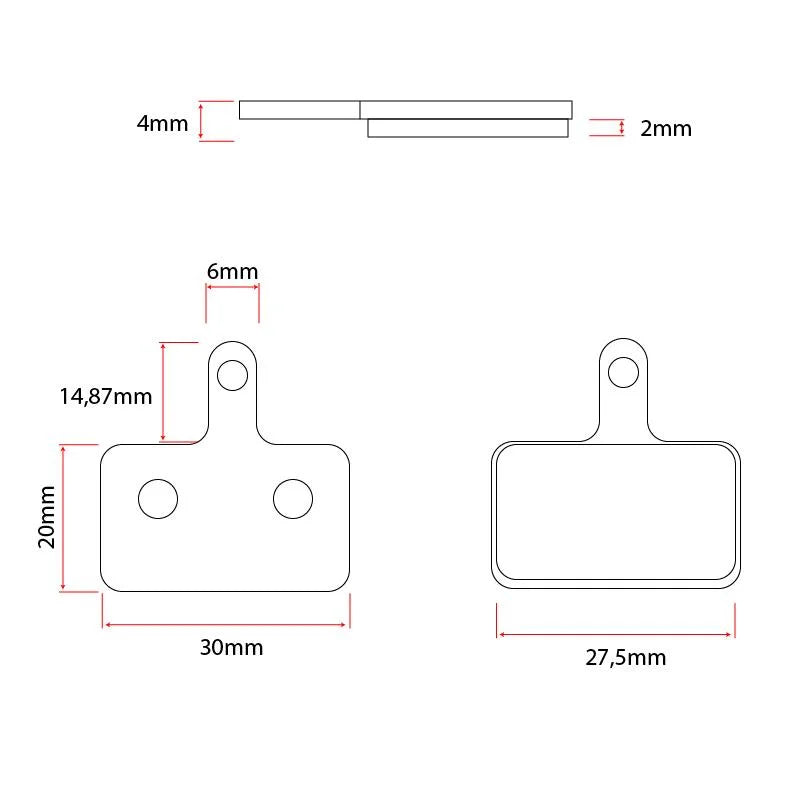 Plaquette de frein RT004-M en cuivre carrées avec ergot - 2pcs