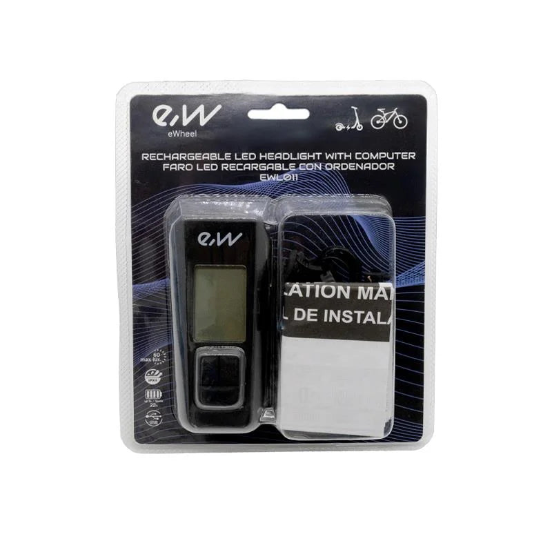 Feu avant rechargeable EWL011 avec affichage de la vitesse, de la température, de l'heure et du kilométrage