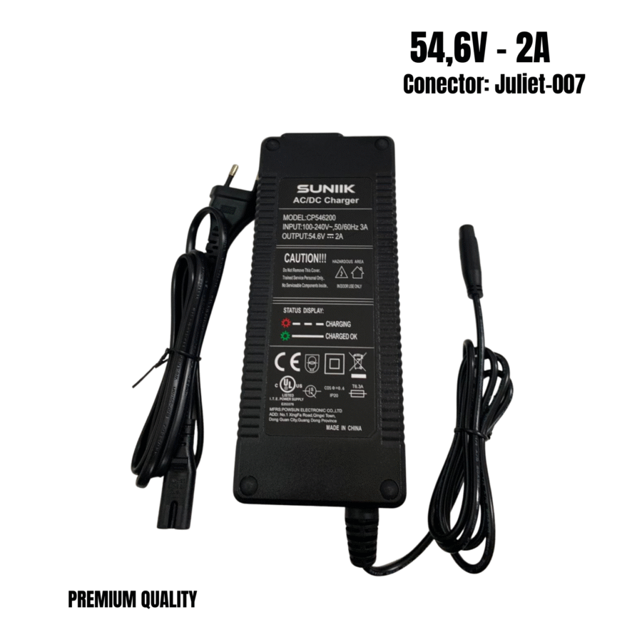 Chargeur 48V [Sortie 54,6V] – 2A [Connecteur Juliette] – QUALITÉ PREMIUM