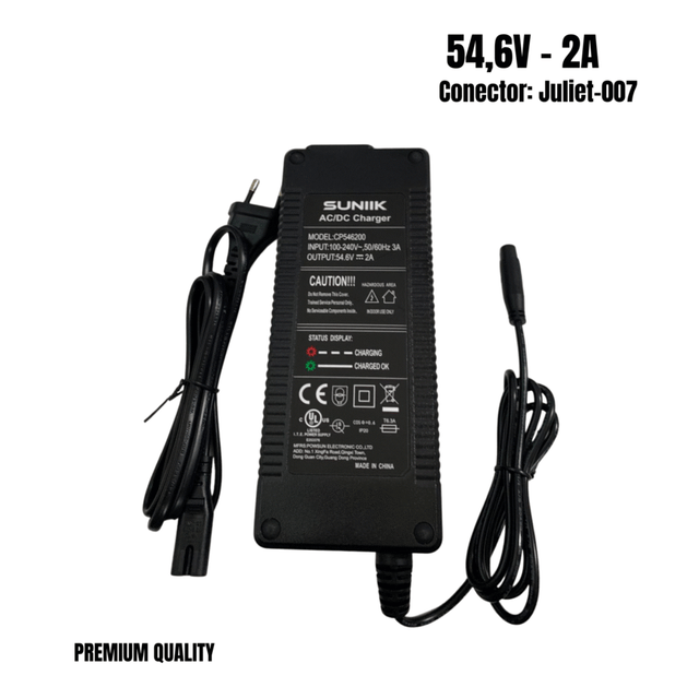 Chargeur 48V [Sortie 54,6V] – 2A [Connecteur Juliette] – QUALITÉ PREMIUM
