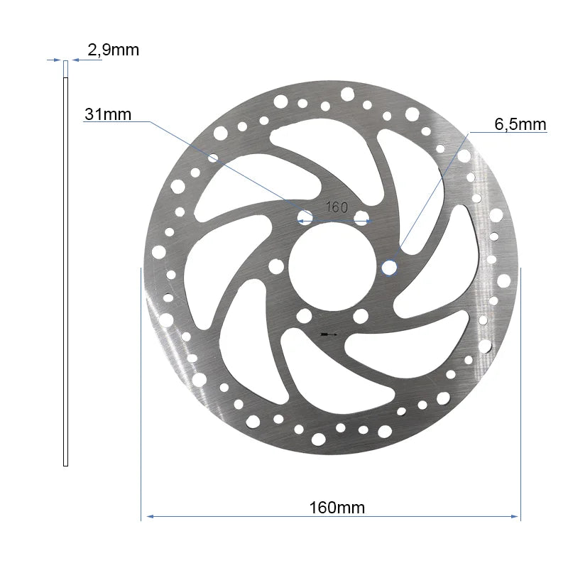Disque de frein R6 160mm 6H argent - 48mm avec épaisseur 2,9mm