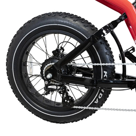 Vélo électrique Commando rouge RideBack avec cadre robuste, batterie intégrée et design dynamique, adapté aux trajets urbains et aux loisirs.