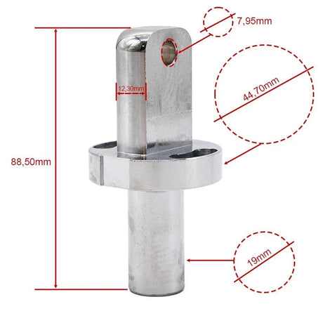 Vue latérale de la charnière inférieure V1 avec finition droite Minimotors, pièce de rechange robuste pour système de pliage de trottinette électrique.