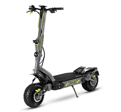 Trottinette électrique Langfeite H2 Dual 72V 40Ah noire avec double moteur, suspension renforcée, pneus tout-terrain et châssis robuste haute performance.