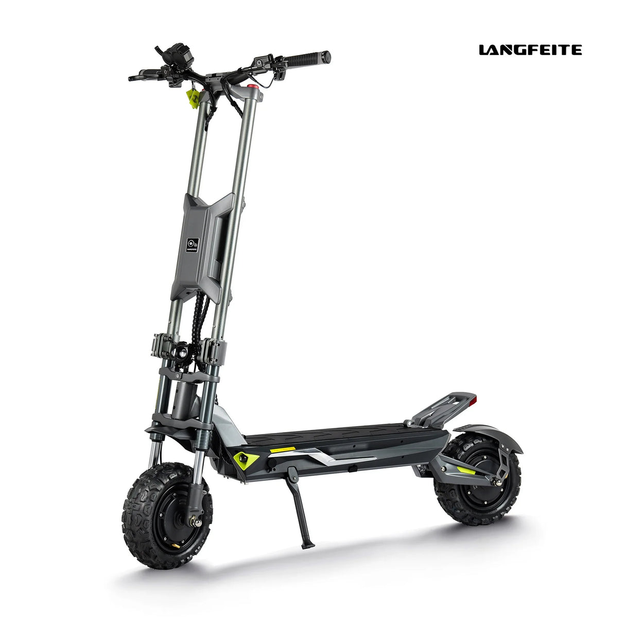 Trottinette électrique Langfeite H1 Dual 72V 35Ah avec double moteur haute puissance, batterie grande capacité, roues tout-terrain et suspensions renforcées.