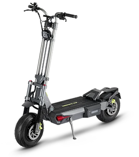 Trottinette électrique Langfeite H2 Dual 72V 40Ah noire avec double moteur, suspension renforcée, pneus tout-terrain et châssis robuste haute performance.