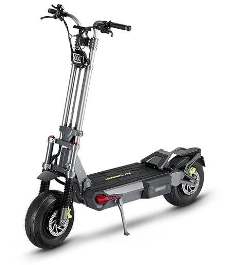 Trottinette électrique Langfeite H2 Dual 72V 40Ah noire avec double moteur, suspension renforcée, pneus tout-terrain et châssis robuste haute performance.