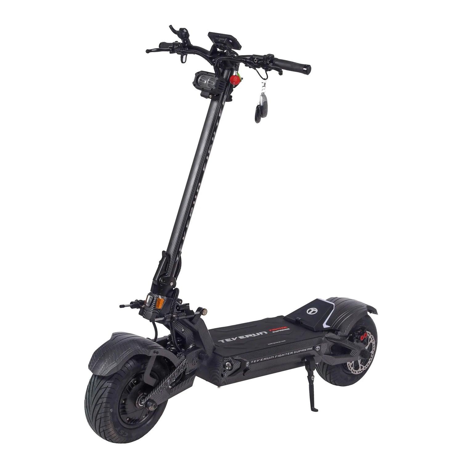 Trottinette électrique Teverun Fighter 7260R Edition 2025 V4 avec double moteur haute puissance, suspension hydraulique et design sportif premium.