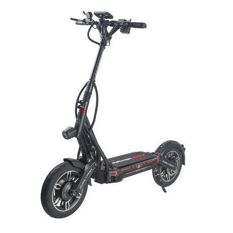 Trottinette électrique Dualtron New City 60V avec grandes roues, plateforme confortable, suspension performante et design urbain moderne.