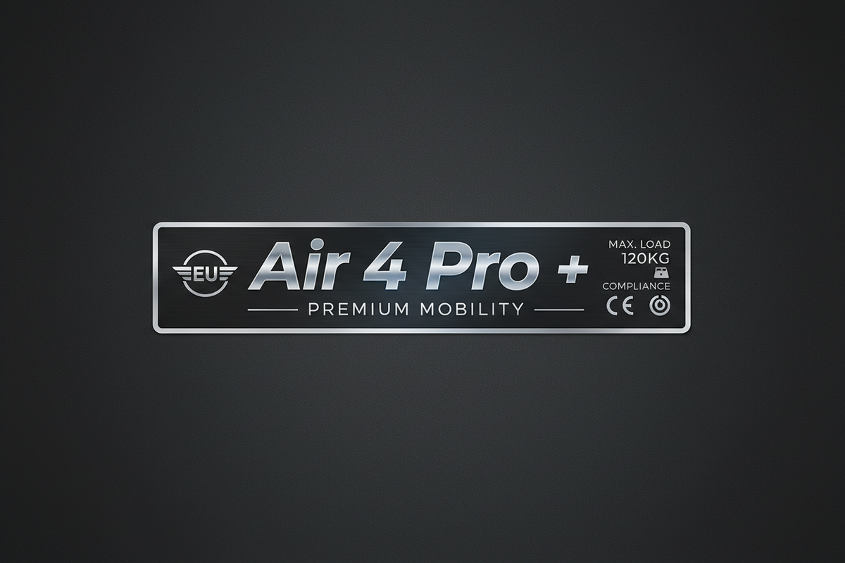 Étiquette de deck de trottinette - Air 4 Pro +, vue principale de face, accessoire et composant d'origine compatible PURE pour trottinette électrique.