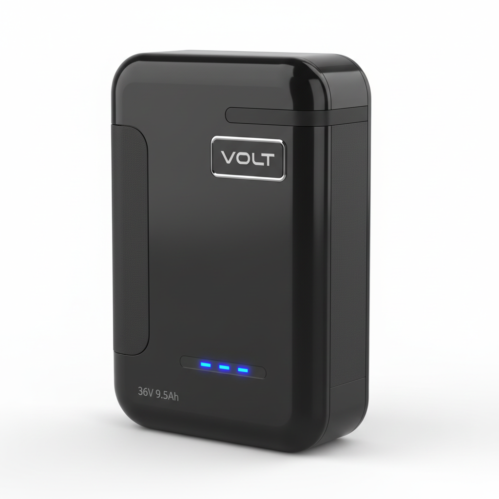 Batterie 40km 36v 9,5Ah, vue principale de face, accessoire et composant d'origine compatible PURE pour véhicule de mobilité urbaine.