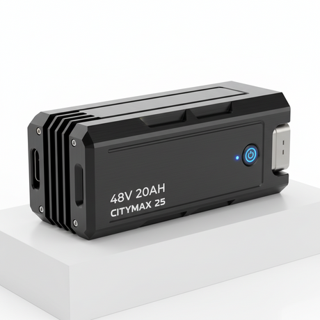 Batterie pour CityMax 25 48V-20AH, vue principale de face, pièce de rechange certifiée (Batteries) compatible Blueway pour véhicule de mobilité urbaine.
