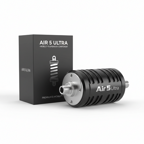 Boîte de suspension Air 5 Ultra, vue principale de face, accessoire et composant d'origine compatible PURE pour véhicule de mobilité urbaine.