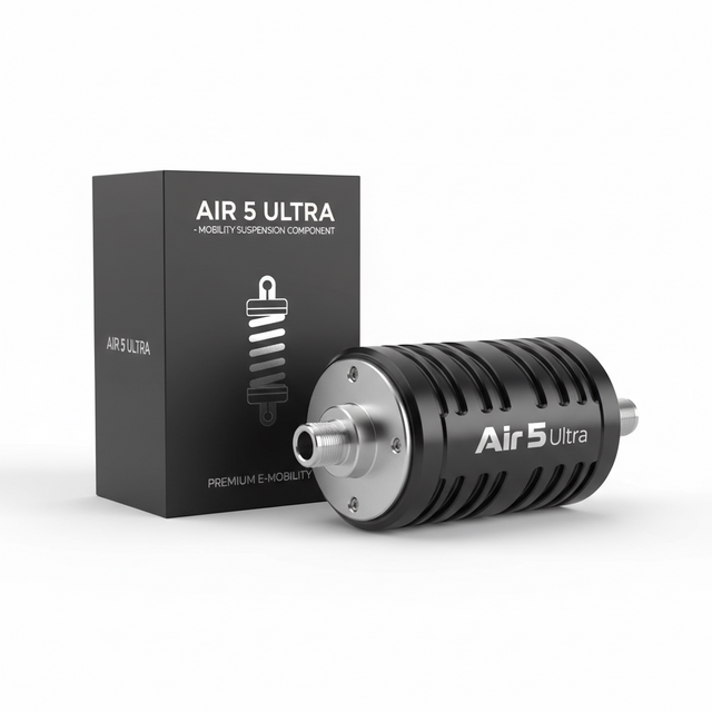 Boîte de suspension Air 5 Ultra, vue principale de face, accessoire et composant d'origine compatible PURE pour véhicule de mobilité urbaine.