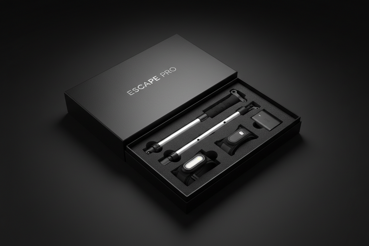 Boîte et inserts Escape Pro, vue principale de face, accessoire et composant d'origine compatible PURE pour véhicule de mobilité urbaine.