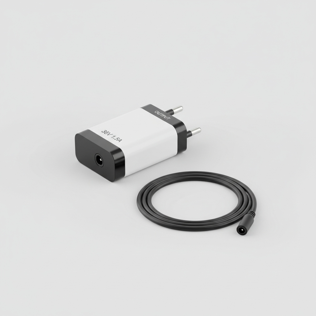 Chargeur AUS - 36v 1,5A, vue principale de face, accessoire et composant d'origine compatible PURE pour véhicule de mobilité urbaine.