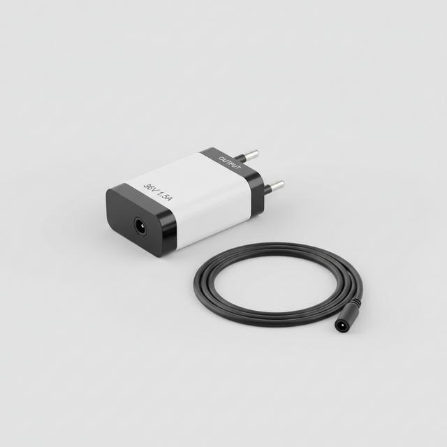 Chargeur AUS - 36v 1,5A, vue principale de face, accessoire et composant d'origine compatible PURE pour véhicule de mobilité urbaine.
