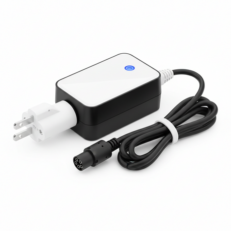 Chargeur AUS - 48v, vue principale de face, accessoire et composant d'origine compatible PURE pour véhicule de mobilité urbaine.