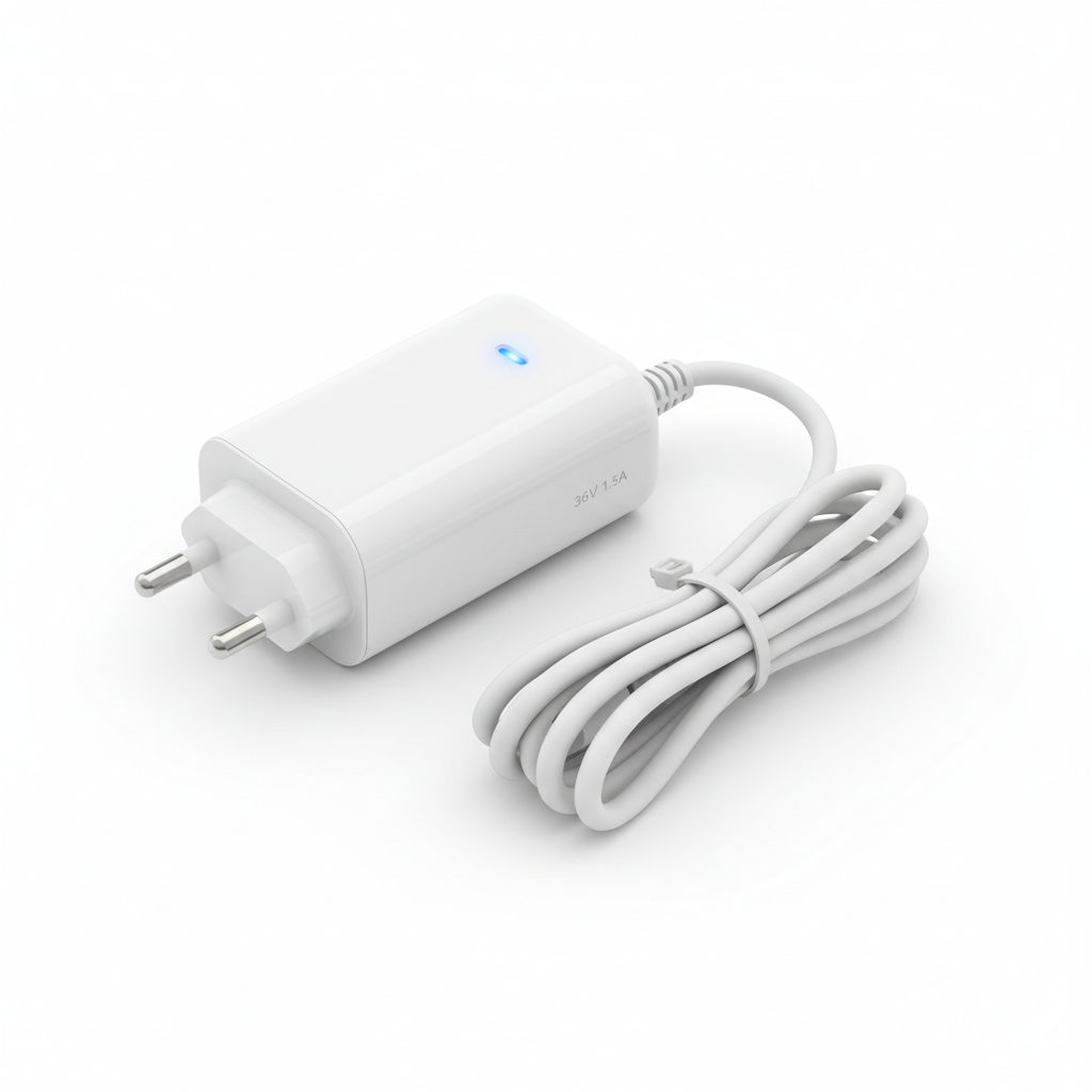 Chargeur UE - 36v 1,5A, vue principale de face, accessoire et composant d'origine compatible PURE pour véhicule de mobilité urbaine.
