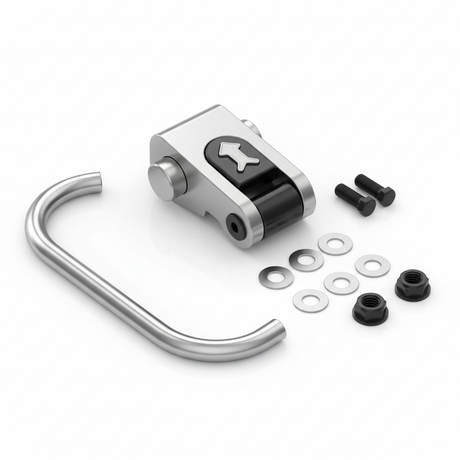 Ensemble de boucle de verrouillage du pivot de fourche, vue principale de face, accessoire et composant d'origine compatible PURE pour véhicule de mobilité urbaine.