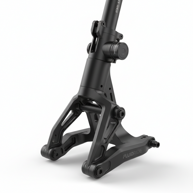 Ensemble de fourche avant avec stabilisation de direction - Noir, vue principale de face, accessoire et composant d'origine compatible PURE pour véhicule de mobilité urbaine.