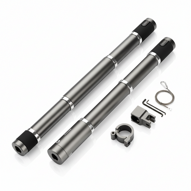 Ensemble de tige télescopique, vue principale de face, accessoire et composant d'origine compatible PURE pour véhicule de mobilité urbaine.