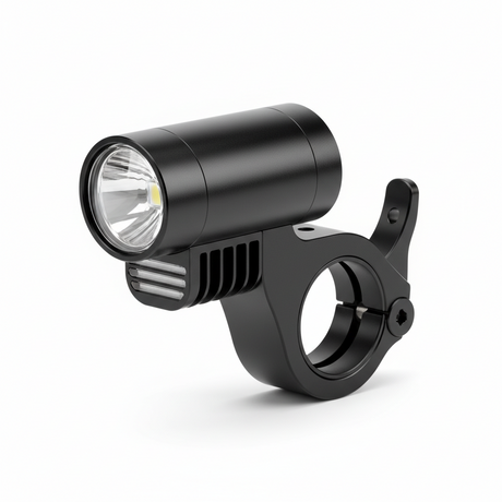 Ensemble feu avant (avec fixation), vue principale de face, accessoire et composant d'origine compatible PURE pour véhicule de mobilité urbaine.