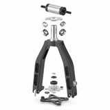 Ensemble fourche (avec stabilisation de direction), vue principale de face, accessoire et composant d'origine compatible PURE pour véhicule de mobilité urbaine.