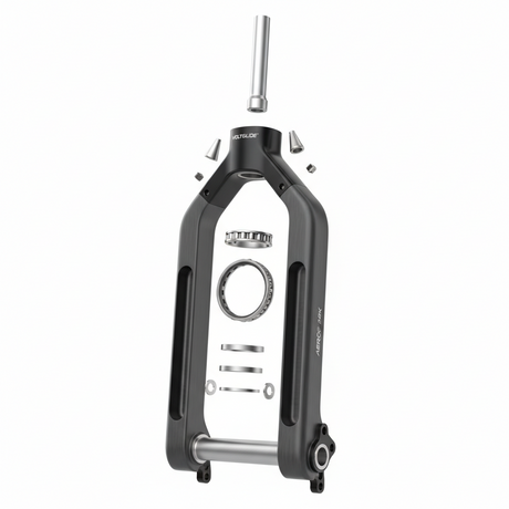 Ensemble fourche (sans stabilisation de direction), vue principale de face, accessoire et composant d'origine compatible PURE pour véhicule de mobilité urbaine.