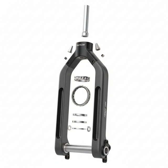 Ensemble fourche (sans stabilisation de direction), vue principale de face, accessoire et composant d'origine compatible PURE pour véhicule de mobilité urbaine.