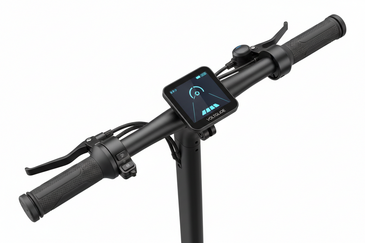Ensemble guidon complet sans clignotants, vue principale de face, accessoire et composant d'origine compatible PURE pour véhicule de mobilité urbaine.