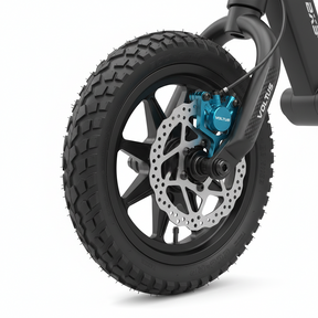 Ensemble roue avant et frein avec pneu, vue principale de face, accessoire et composant d'origine compatible PURE pour véhicule de mobilité urbaine.