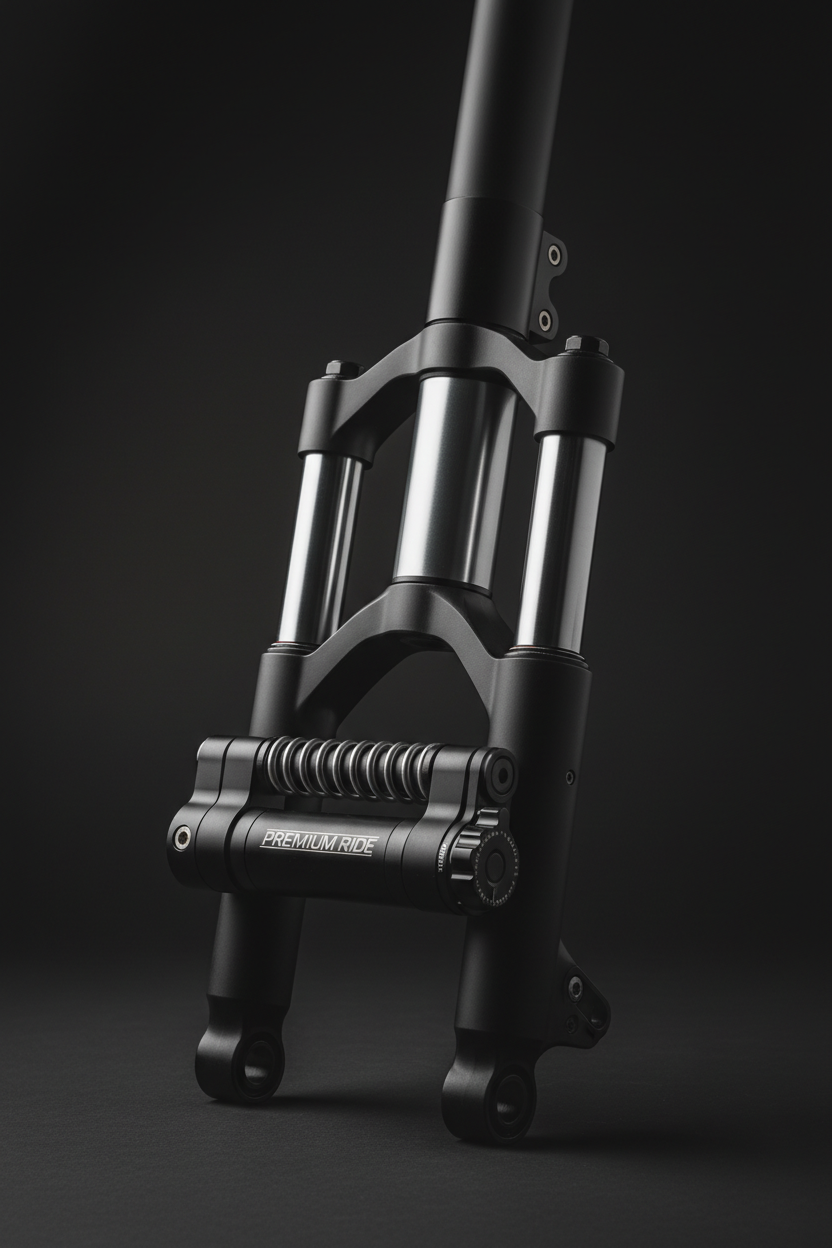 Fourche à suspension avant et accessoires (avec stabilisation de direction), vue principale de face, accessoire et composant d'origine compatible PURE pour véhicule de mobilité urbaine.