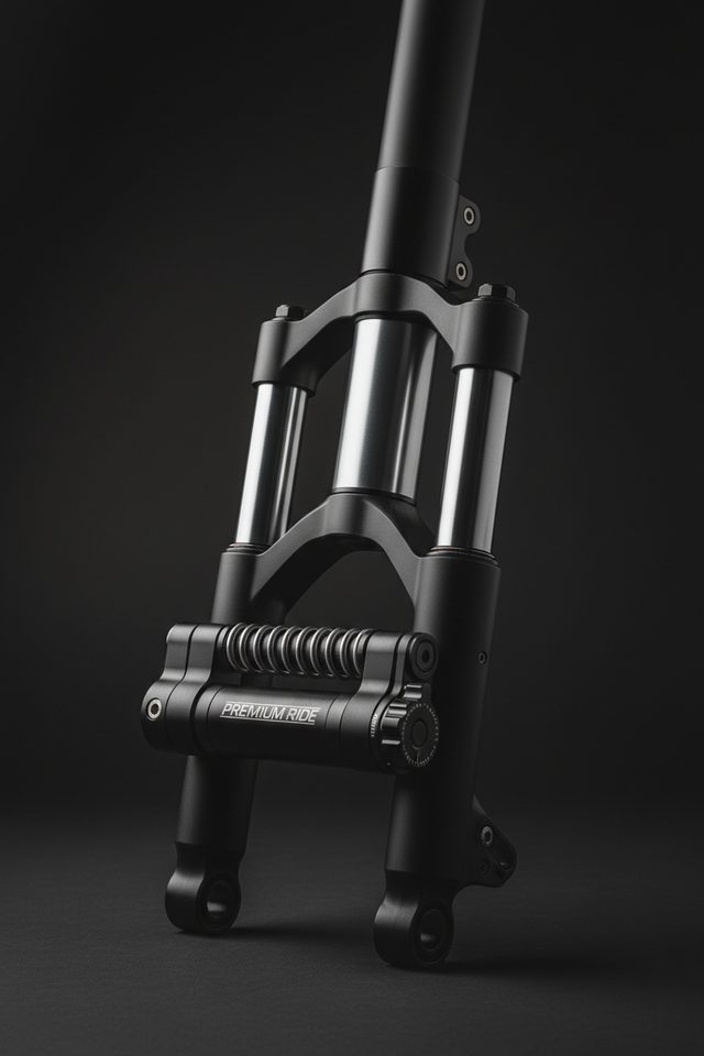 Fourche à suspension avant et accessoires (avec stabilisation de direction), vue principale de face, accessoire et composant d'origine compatible PURE pour véhicule de mobilité urbaine.