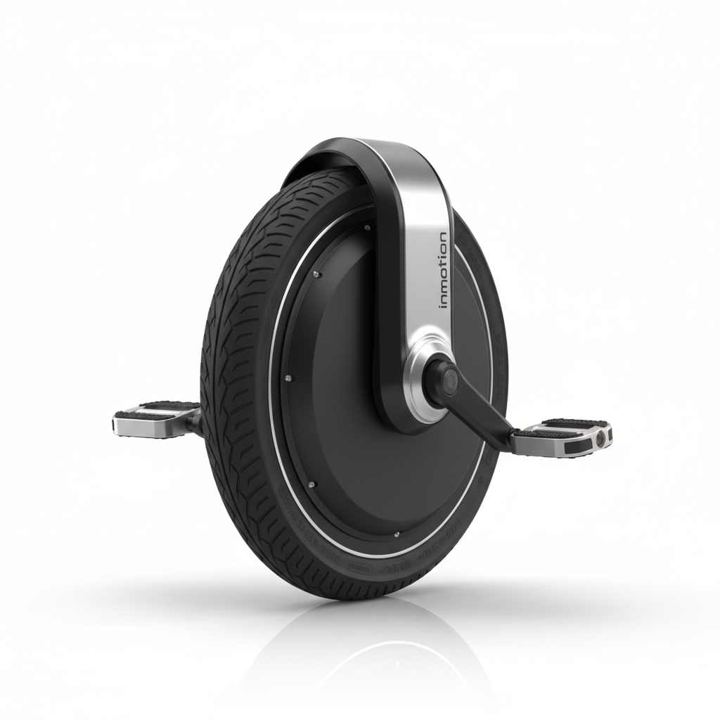 Gyroroue électrique Inmotion V8 noire 16 pouces avec éclairage LED, moteur 800 W, idéale pour les déplacements urbains et l'apprentissage.
