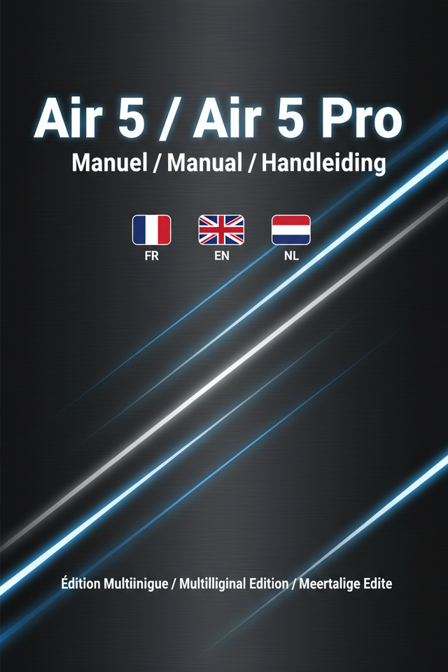 Manuel Air 5/Air5 Pro (multilingue), vue principale de face, accessoire et composant d'origine compatible PURE pour véhicule de mobilité urbaine.