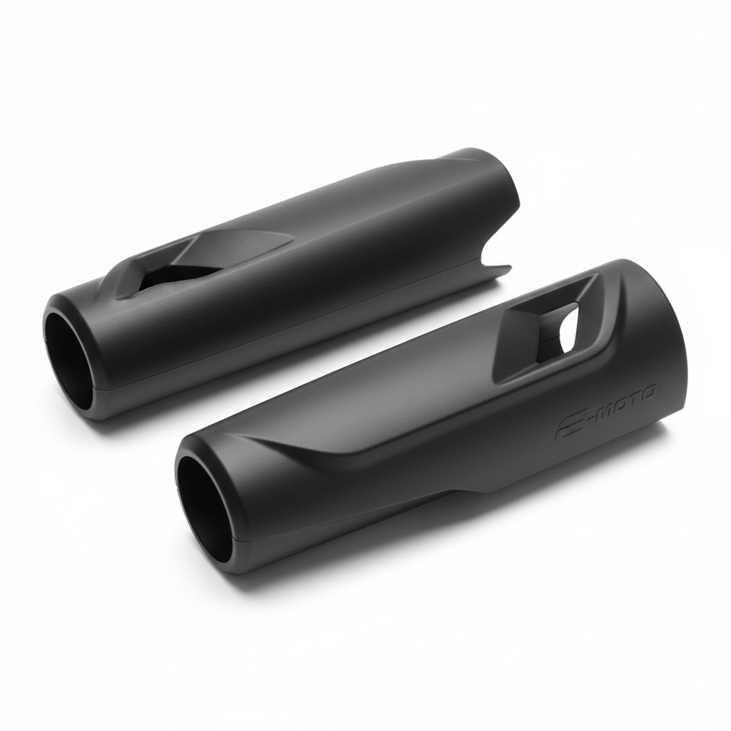 Paire de caches de fourche avant (noir), vue principale de face, accessoire et composant d'origine compatible PURE pour véhicule de mobilité urbaine.